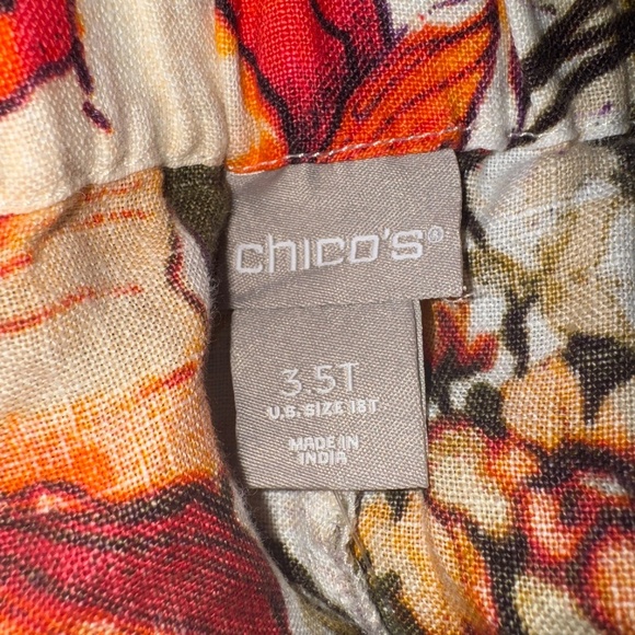 NWT Chicos Linen Flora Print Straight Leg Pants Size 3.5T 3.5 Tall Large - Picture 4 of 8